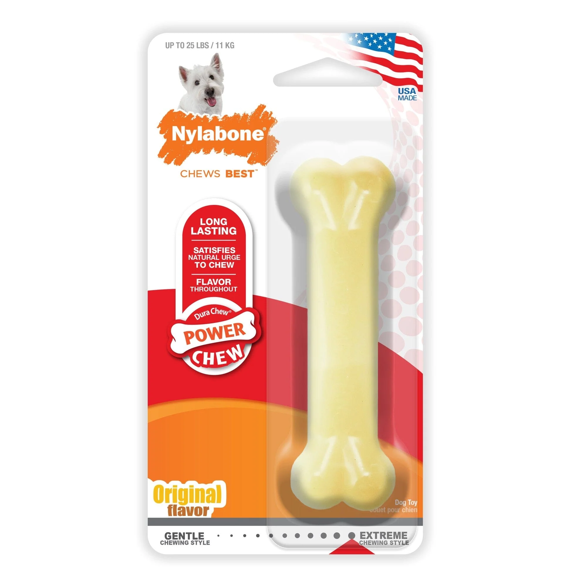 Nylabone Bone Shaped Durable Power-Chew Original Flavor Nylon Chew Dog Toy