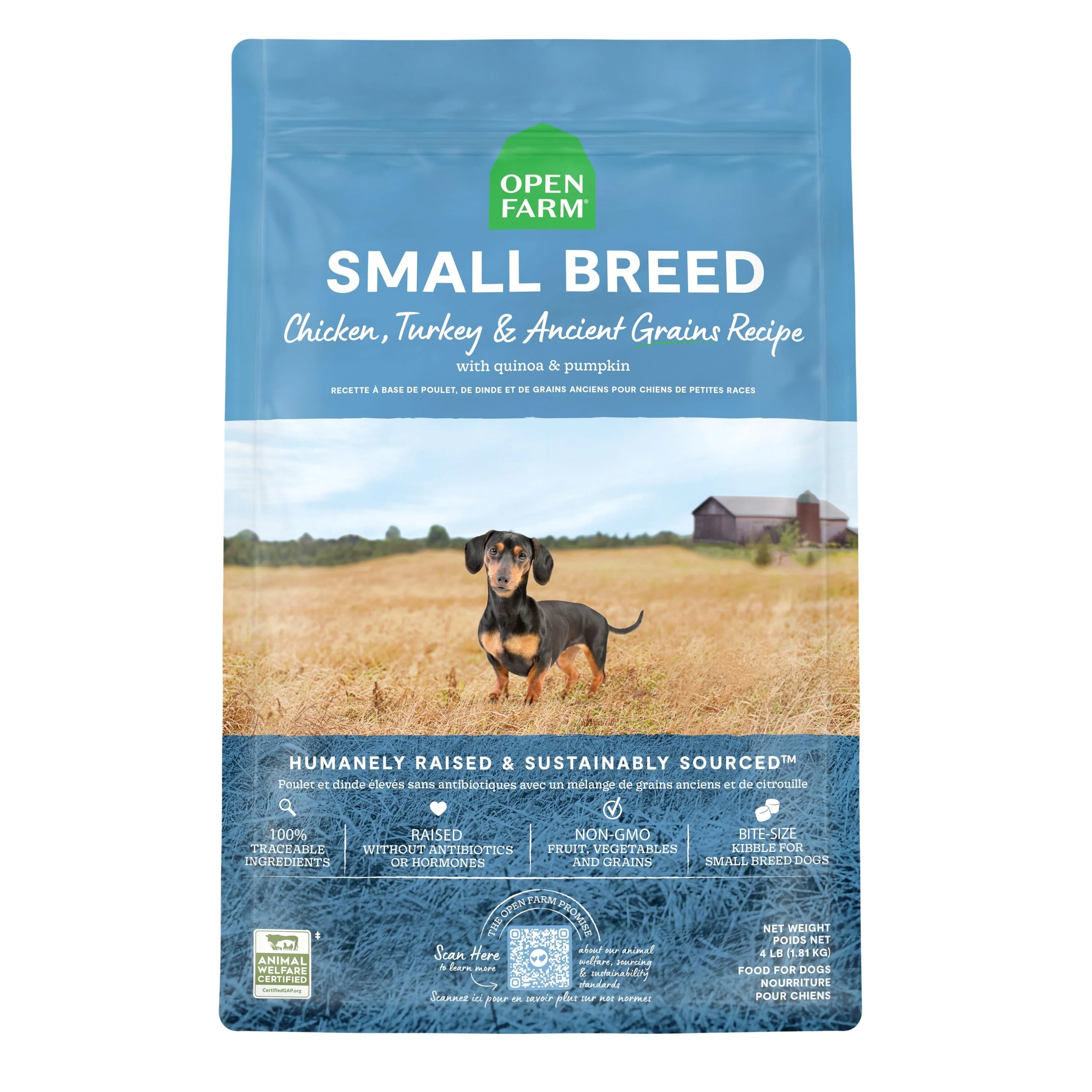 Open Farm Chicken and Turkey Ancient Grains Small-Breed Recipe Dry Dog Food - 4 Lbs
