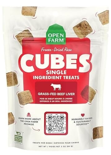 Open Farm Cubes Single-Ingredient Grass-Fed Beef Liver Freeze-Dried Raw Dog Treats - 3 Oz