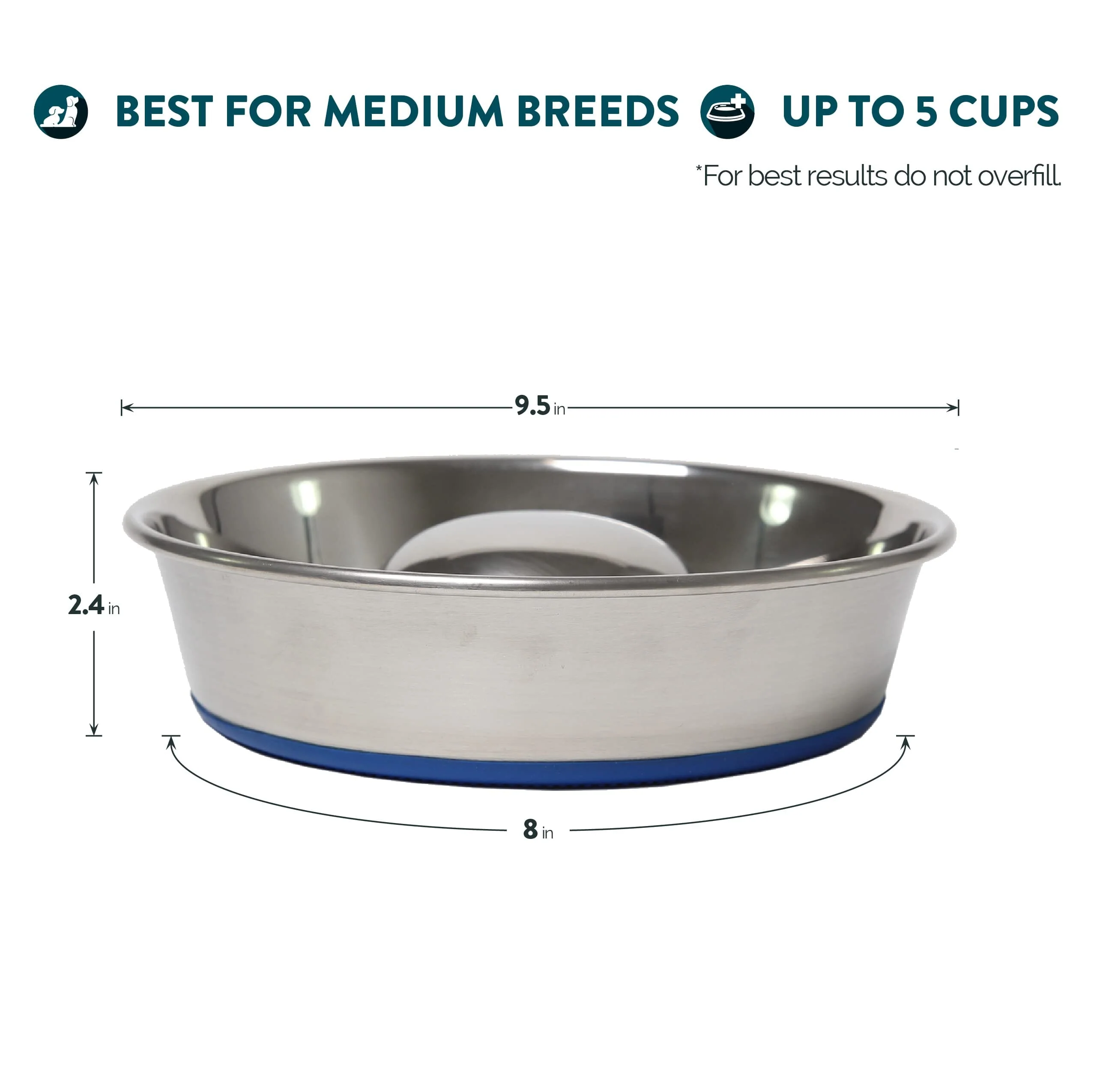 OurPets Durapet Anti-Skid Rubber Bonded Stainless Steel Slow Feeding Cat Bowl - Large - 56 Oz - Image 2