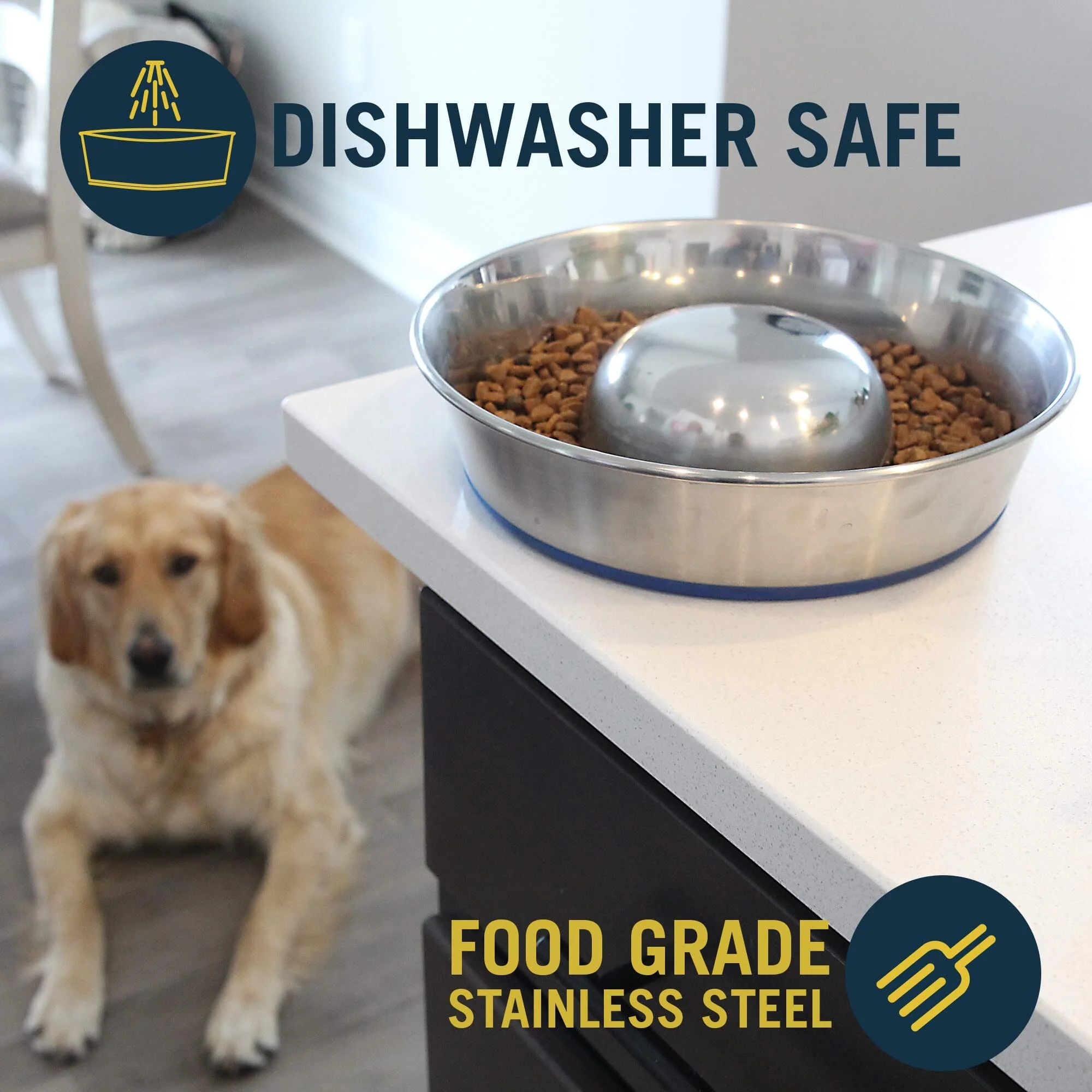 OurPets Durapet Anti-Skid Rubber Bonded Stainless Steel Slow Feeding Cat Bowl - Large - 56 Oz - Image 4