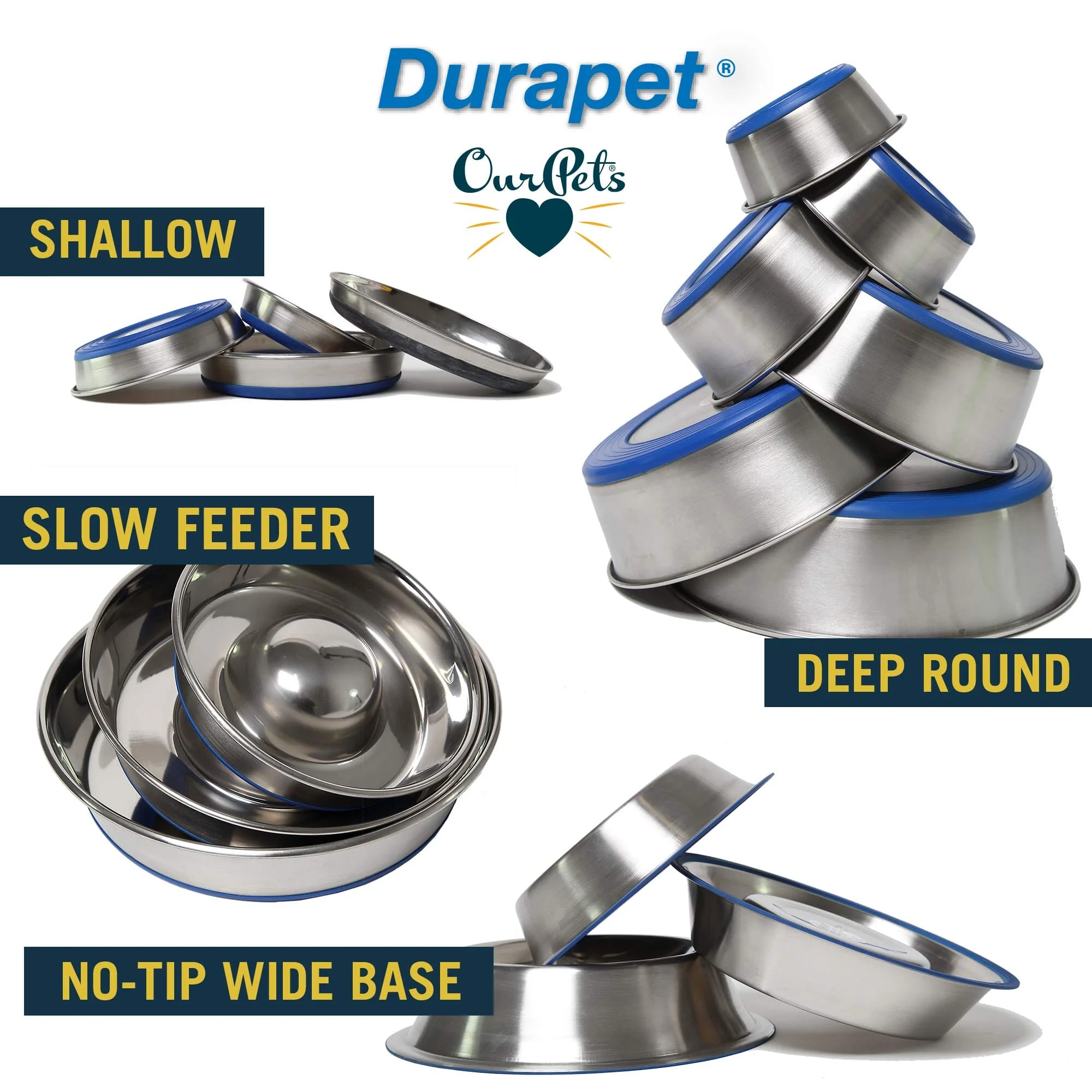 OurPets Durapet Anti-Skid Rubber Bonded Stainless Steel Slow Feeding Cat Bowl - Large - 56 Oz - Image 8