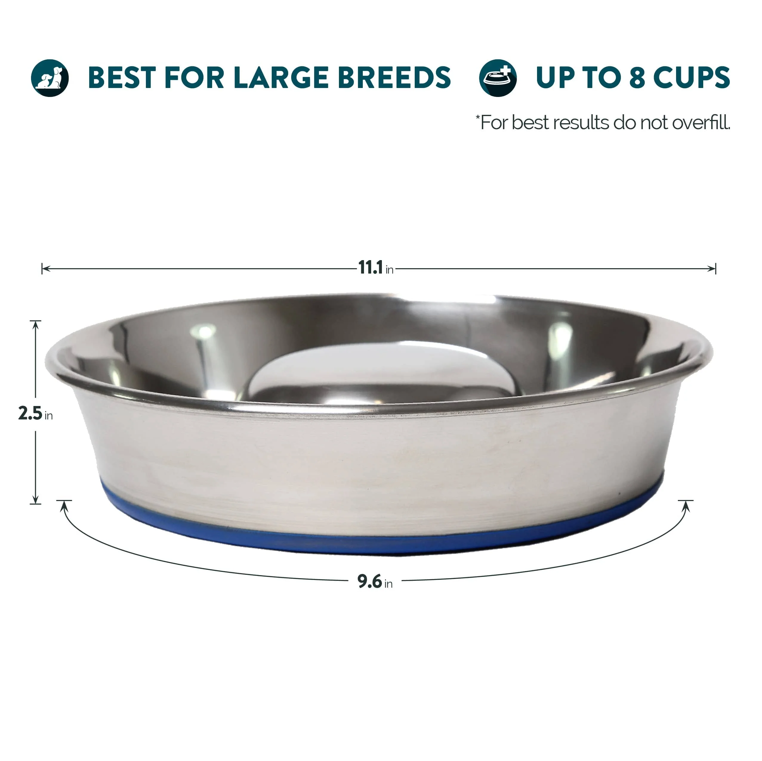 OurPets Durapet Anti-Skid Rubber Bonded Stainless Steel Slow Feeding Cat Bowl - Large - 86 Oz - Image 2