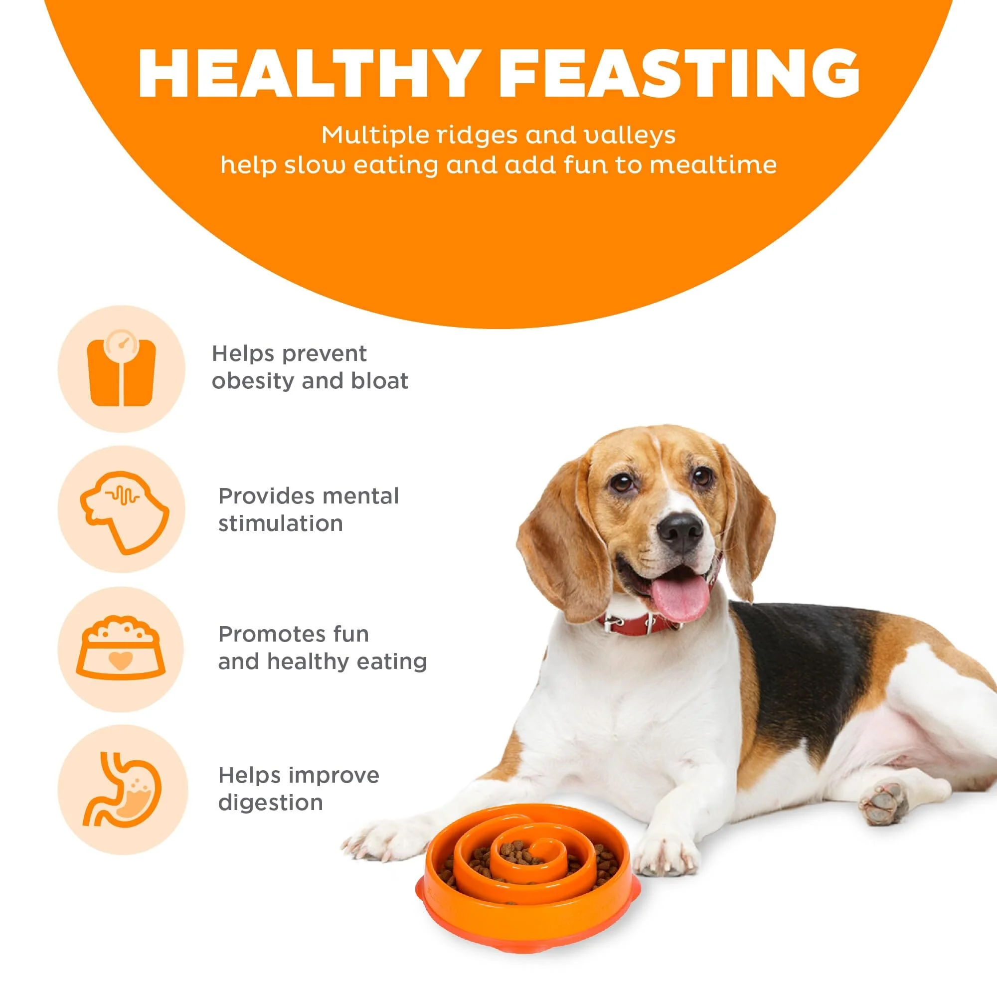 Outward Hound Anti-Skid Fun Feeder Slow Feeding Dog Bowl - Orange Swirl - Medium - Image 4