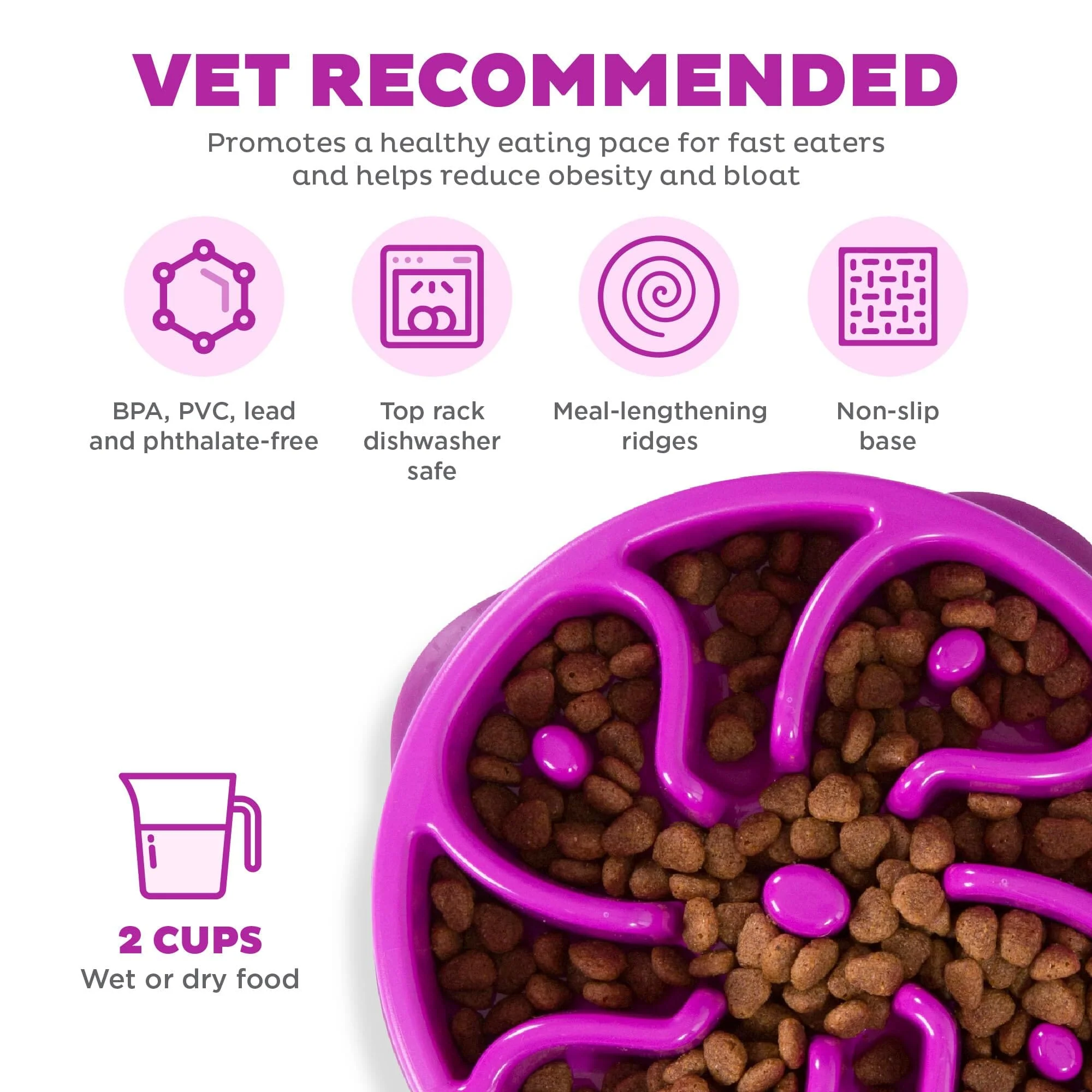 Outward Hound Anti-Skid Fun Feeder Slow Feeding Dog Bowl - Purple Flower - Medium - Image 3