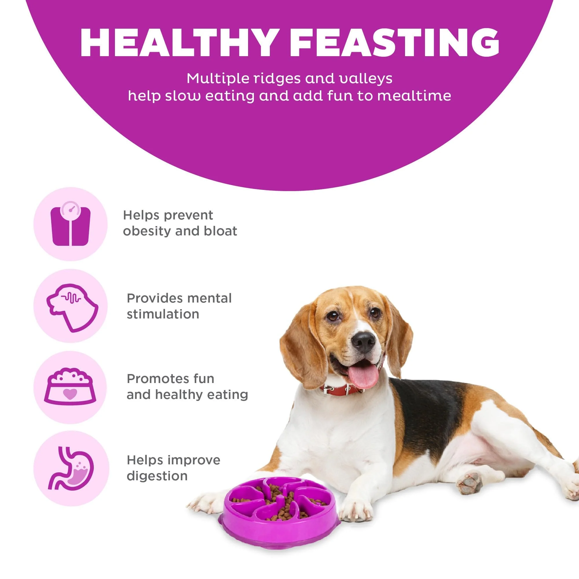 Outward Hound Anti-Skid Fun Feeder Slow Feeding Dog Bowl - Purple Flower - Medium - Image 4