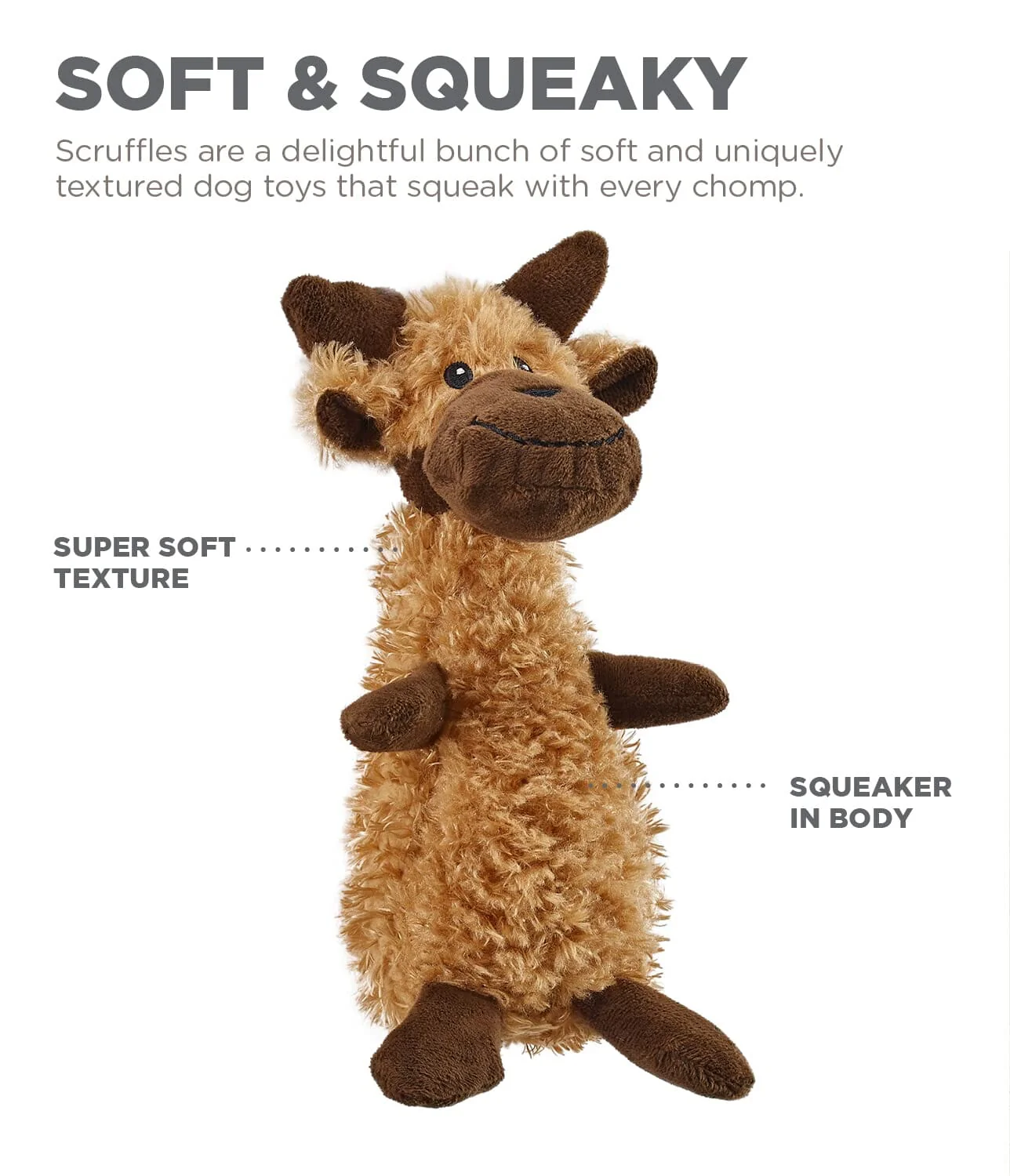 Outward Hound Charming Pet Scruffles Moose Squeaky Nylon and Plush Dog Toy - Small - 3.5" X 11" Inches