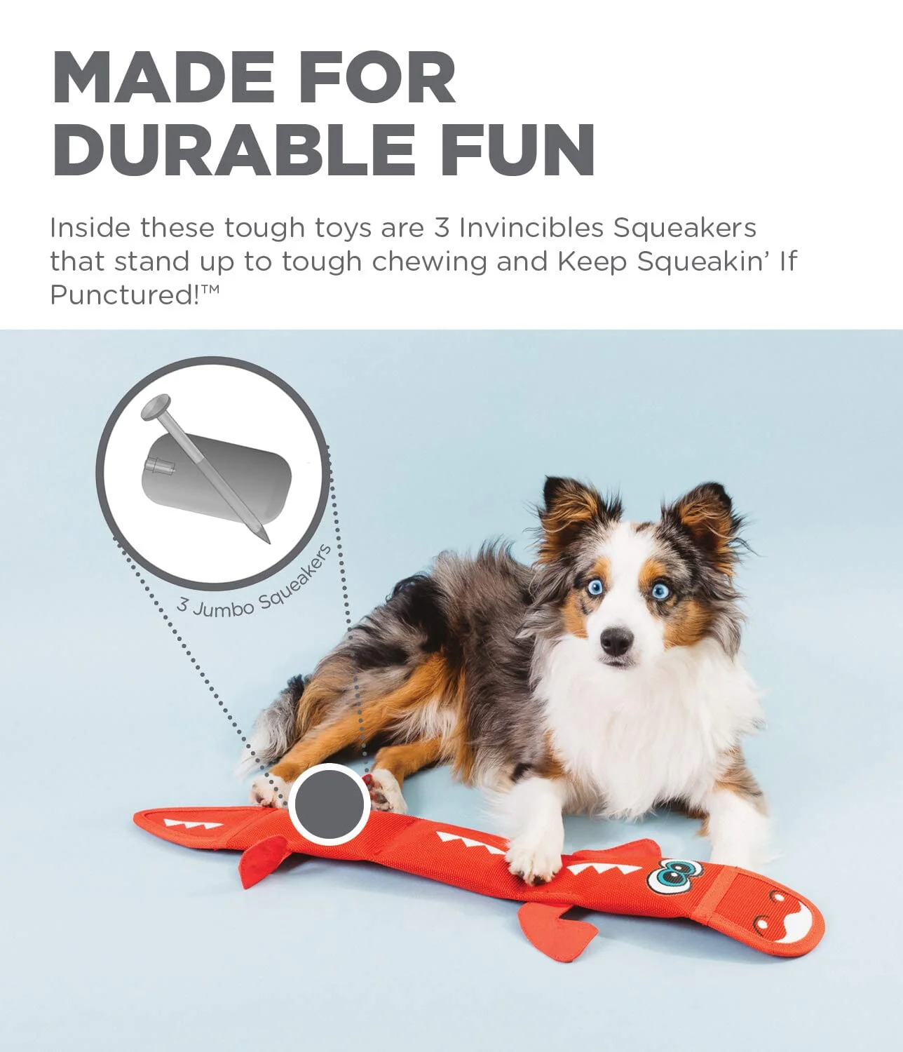 Outward Hound Fire Biterz Dragon 3-Squeakers Durable Nylon Dog Toy - Red - Large - Image 3