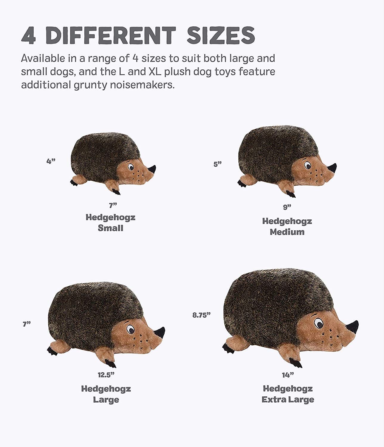 Outward Hound Hedgehogz Squeak and Plush Dog Toy - Brown - Large - Image 5