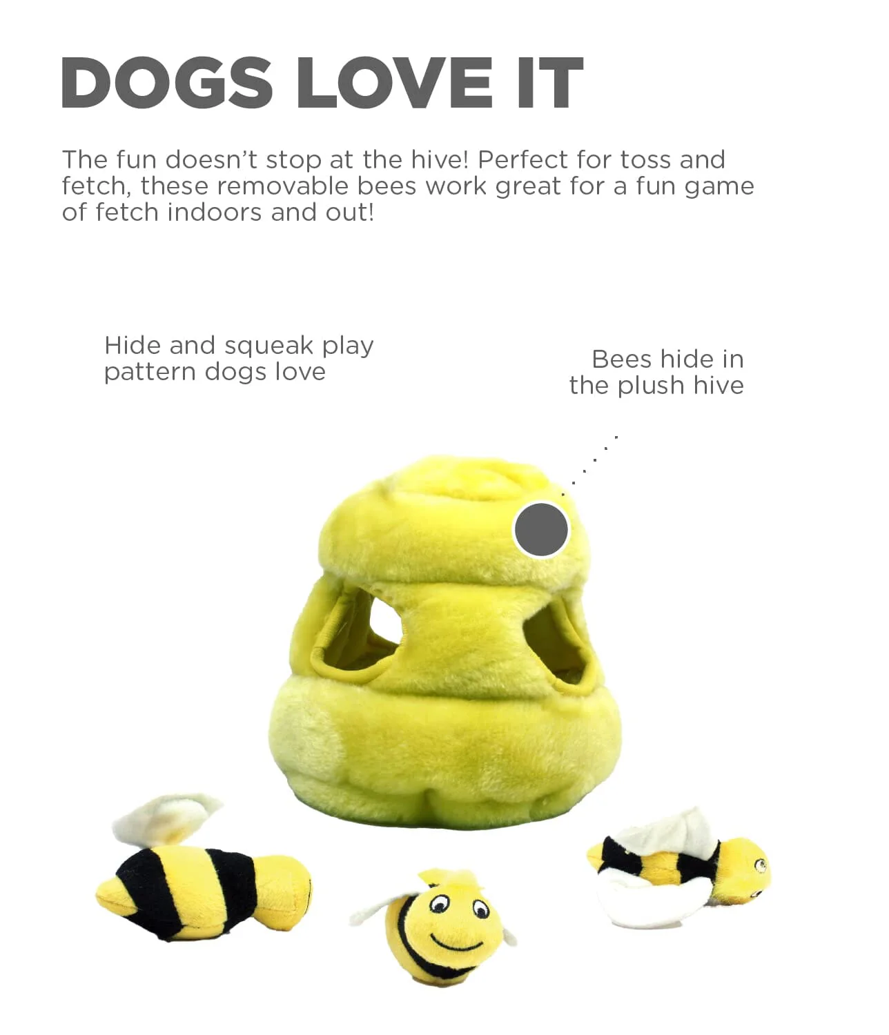 Outward Hound Hide-a-Bee Interactive Plush Dog Toy - Yellow - Image 3