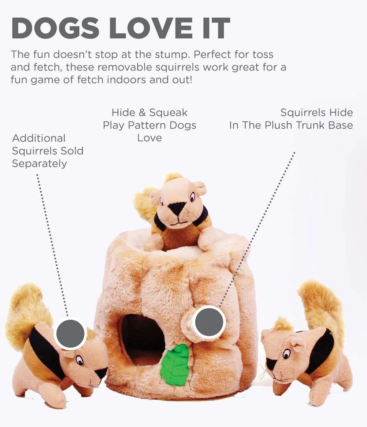 Outward Hound Hide-a-Squirrel Interactive Squeak and Plush Dog Toy - Brown - Small - Image 2