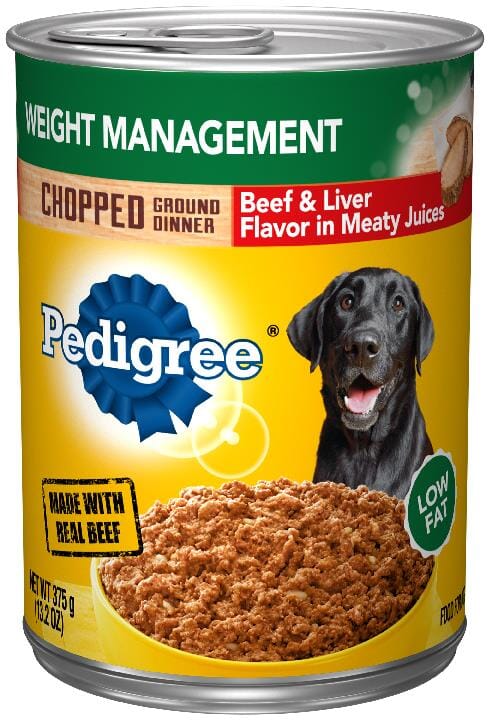 Pedigree Chopped Ground Dinner Weight Management Beef and Liver Adult Canned Dog Food - 13.2 Oz - Case of 12