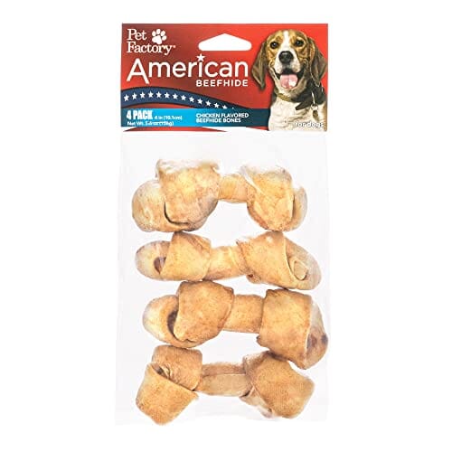 Pet Factory American Beefhide Chicken Flavored Knotted Bones Natural Dog Chews - 4-5 Inch - 4 Pack