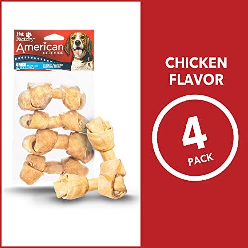 Pet Factory American Beefhide Chicken Flavored Knotted Bones Natural Dog Chews - 4-5 Inch - 4 Pack - Image 4