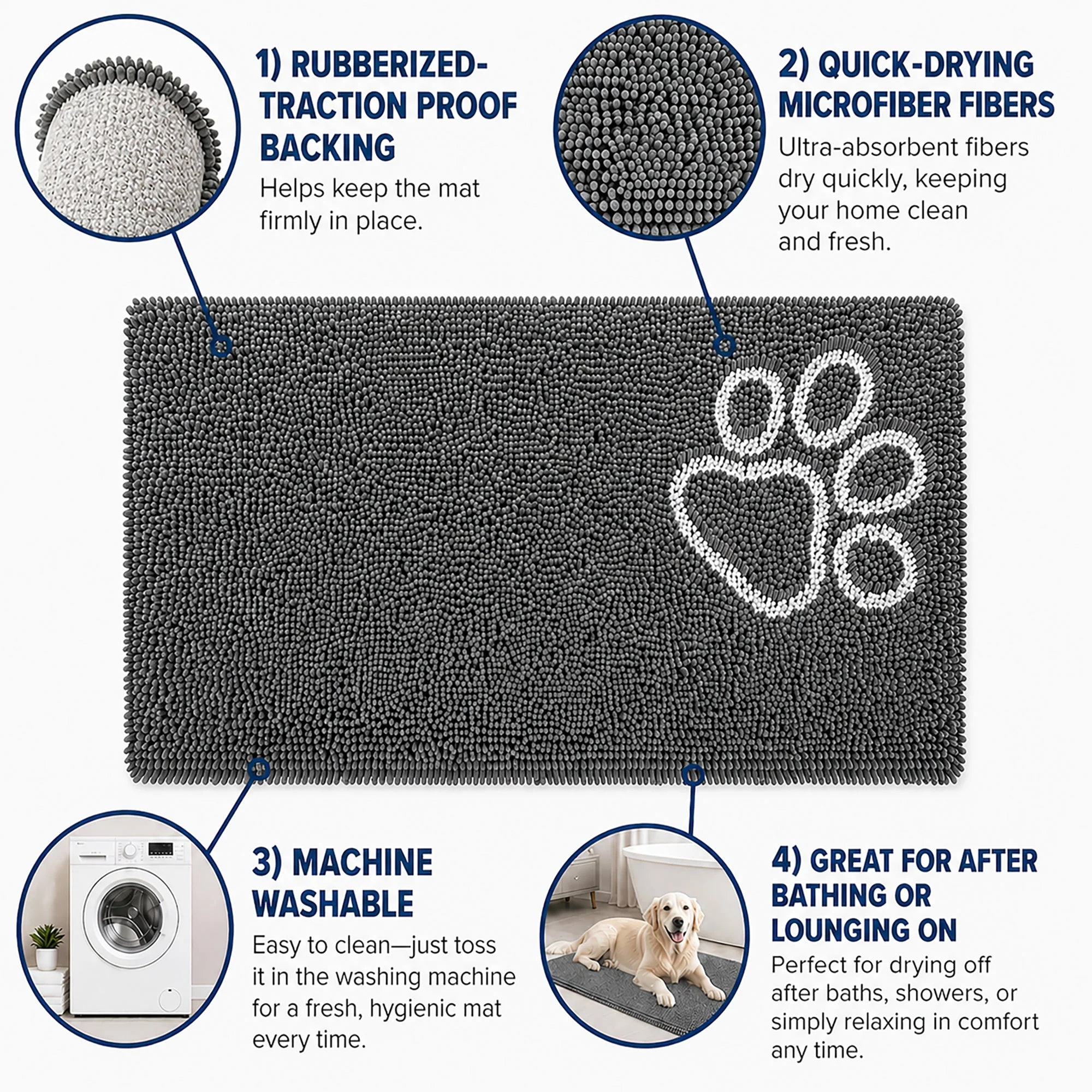 Pet Life ® 'Fuzzy' Quick-Drying Microfiber Anti-Skid and Machine Washable Dog Mat Pet Bed - 2 Pack - Gray - Image 2