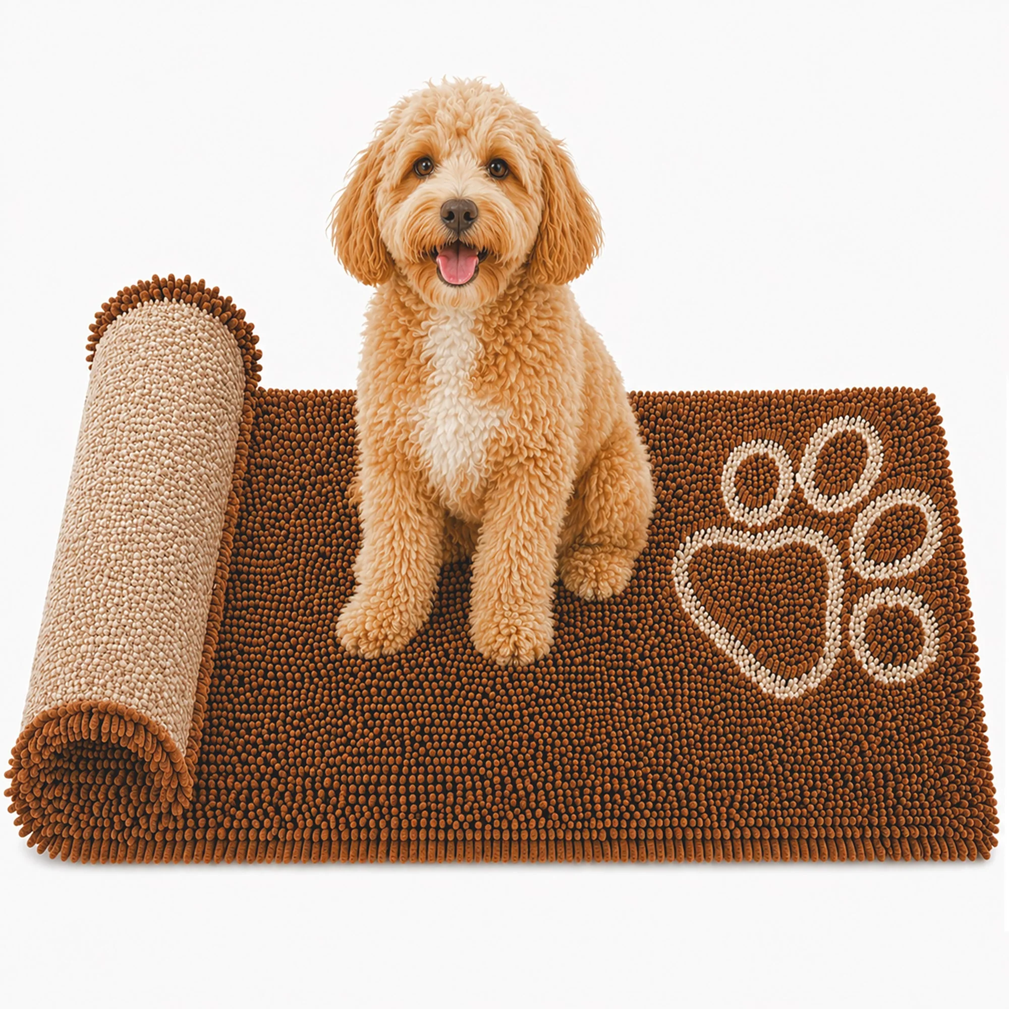 Pet Life ® 'Fuzzy' Quick-Drying Microfiber Anti-Skid and Machine Washable Dog Mat Pet Bed - 2 Pack - Light Brown - Image 4