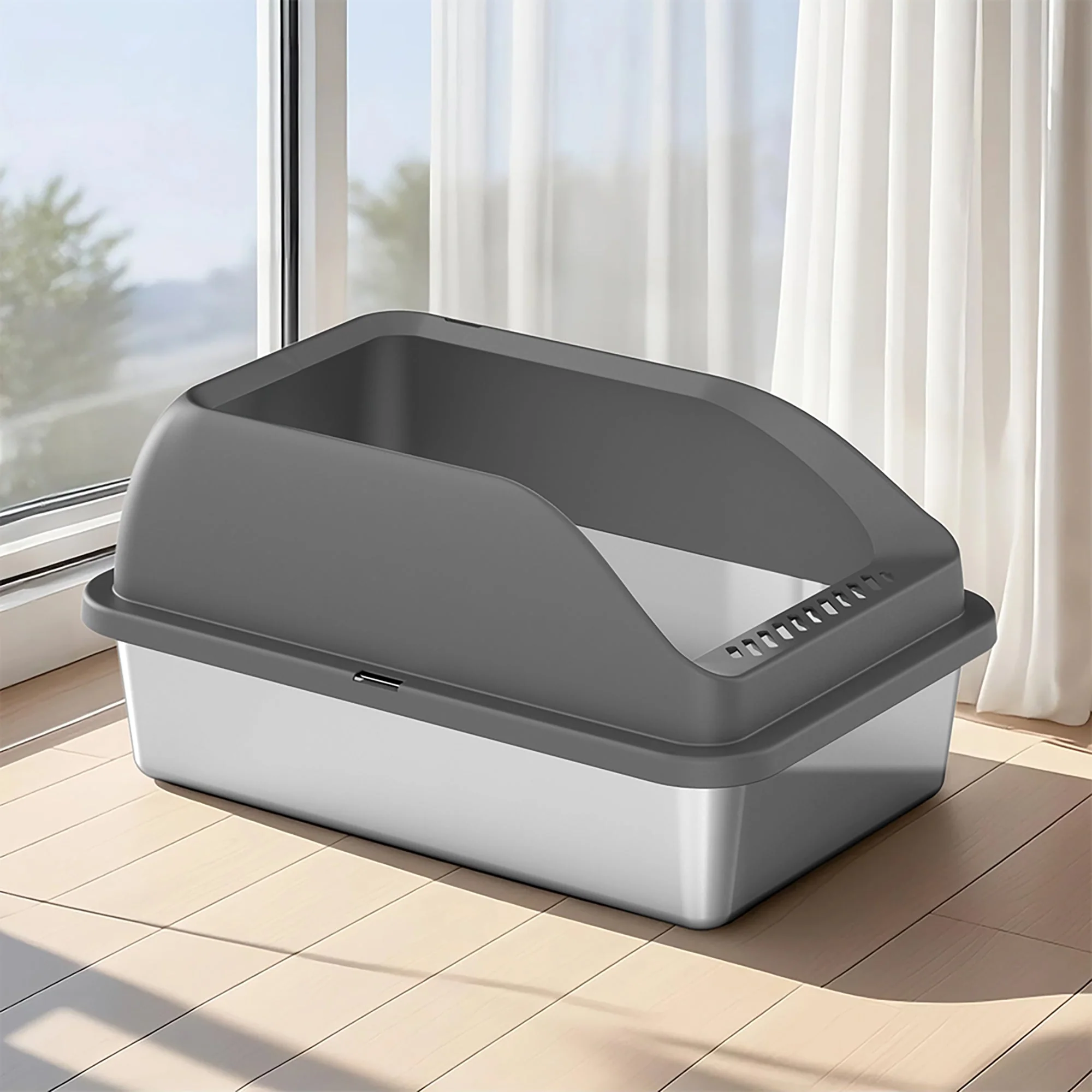 Pet Life ® “Open-Top” Modern Mess-Reducing Stainless Steel Cat Litter Box - Image 14