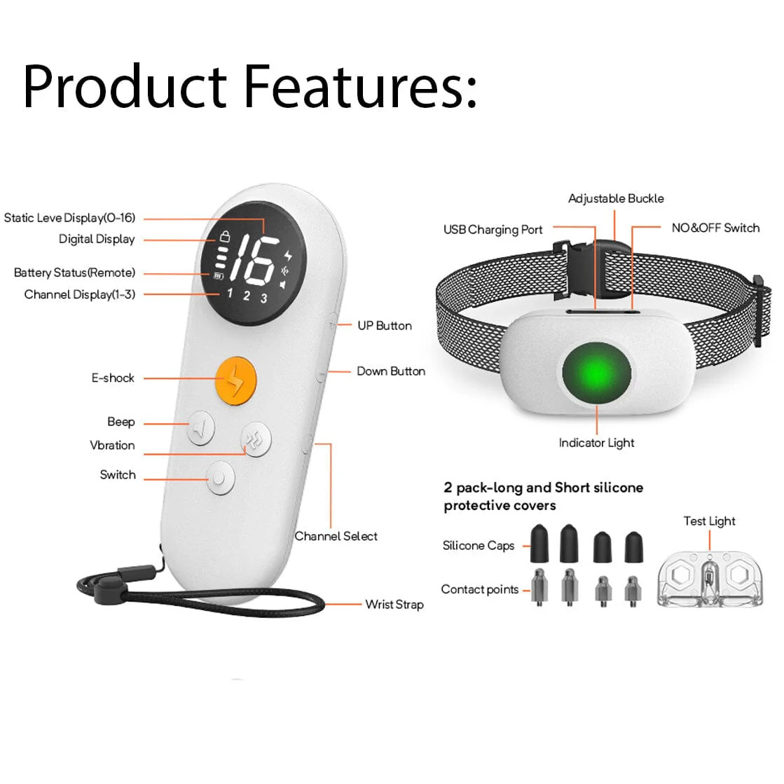 Pet Life ®  Ellipse LED 1-to-3 Dog 550-Yard Range 16-Level Vibration Sound and Stimulation Training Dog Collar Additional Receiver - White - Image 3