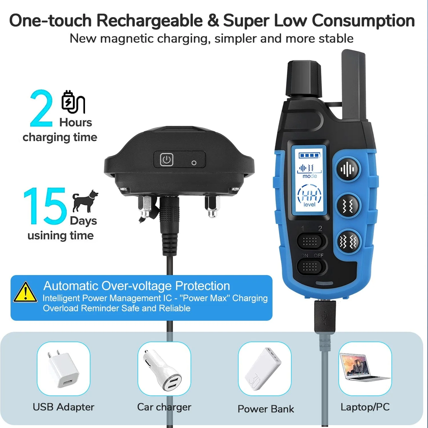 Pet Life ®  Ranger 1-to-2 Dog 650 Yard Range 16-Level Vibration and Sound Training Dog Collar Additional Receiver - Blue - Image 5