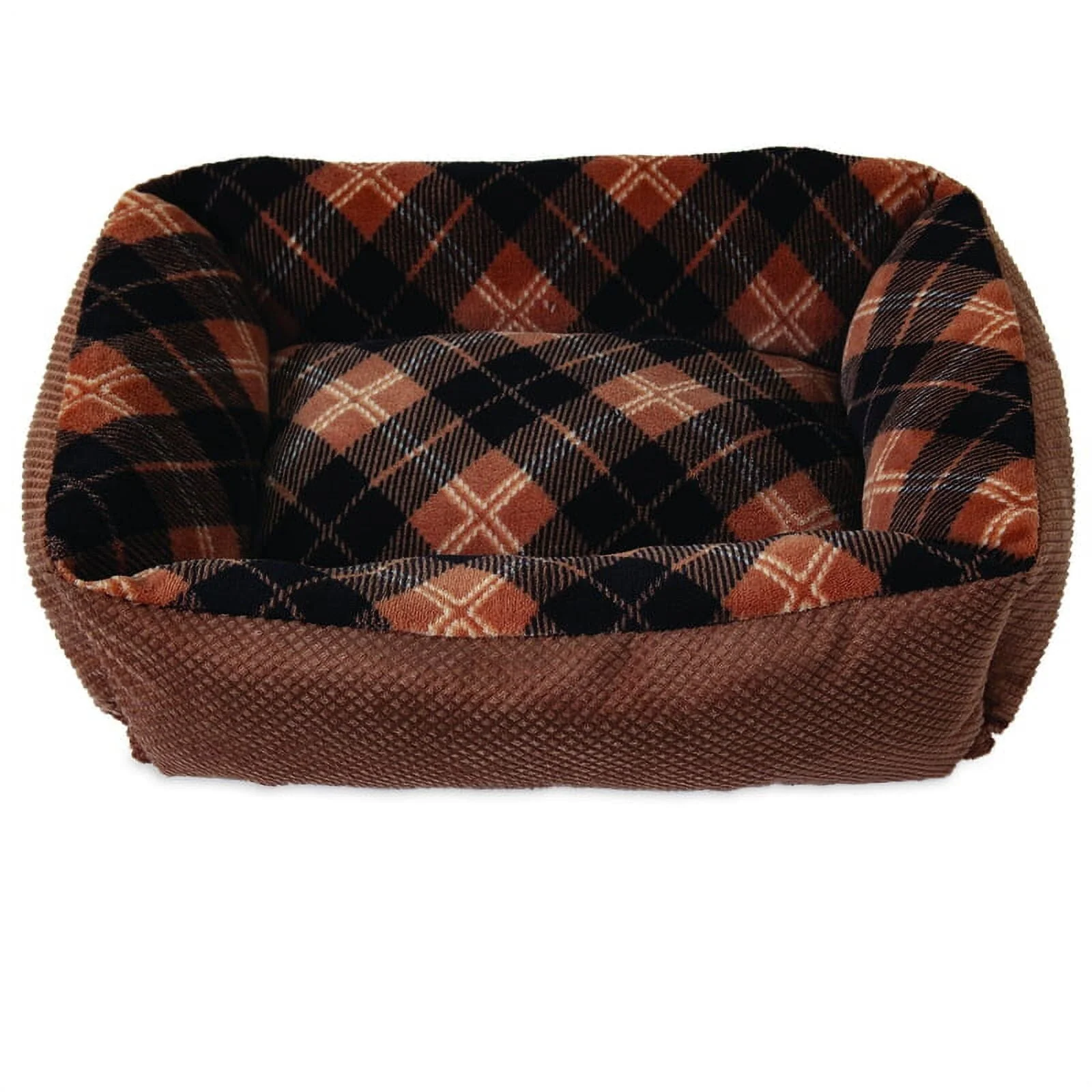 Petmate Aspen Lounger Rectangular Micro-suede and Polyester Plaid Dog Bed - Assorted Color - L:20 X W:15 Inches