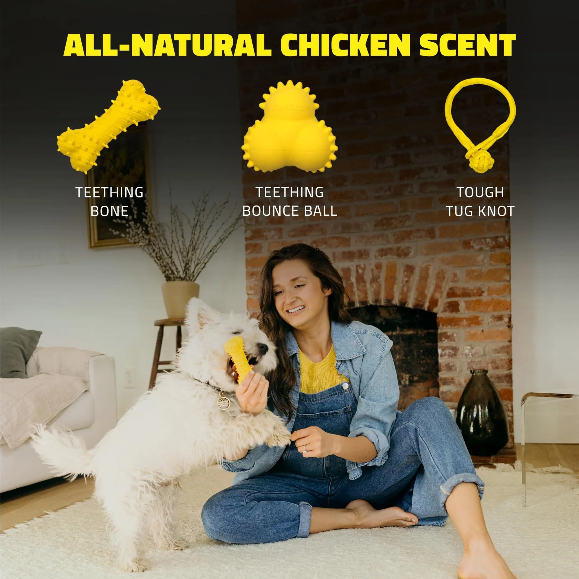 Playology Chicken Scented Teething Bone Rubber Puppy Dog Toy with Encapsiscent Technology - Large - Image 5