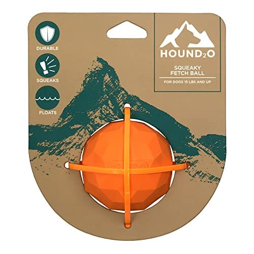 Playology Hound2O Squeaky Tug Ball Squeak and Floating Rubber Dog Toy - Orange