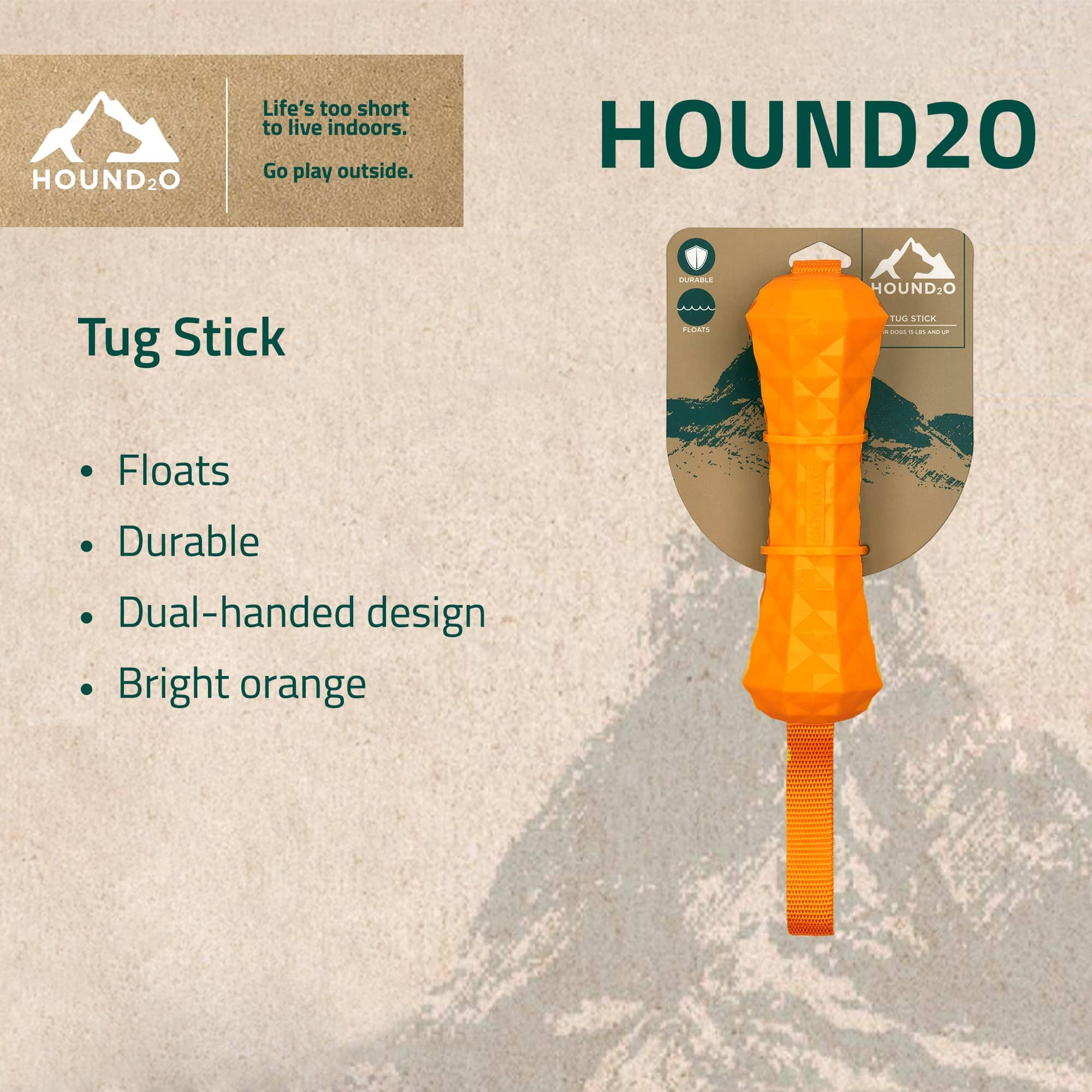Playology Hound2O Tug Stick Squeak and Fetch Floating Nylon and Rubber Dog Toy - Orange - Image 2