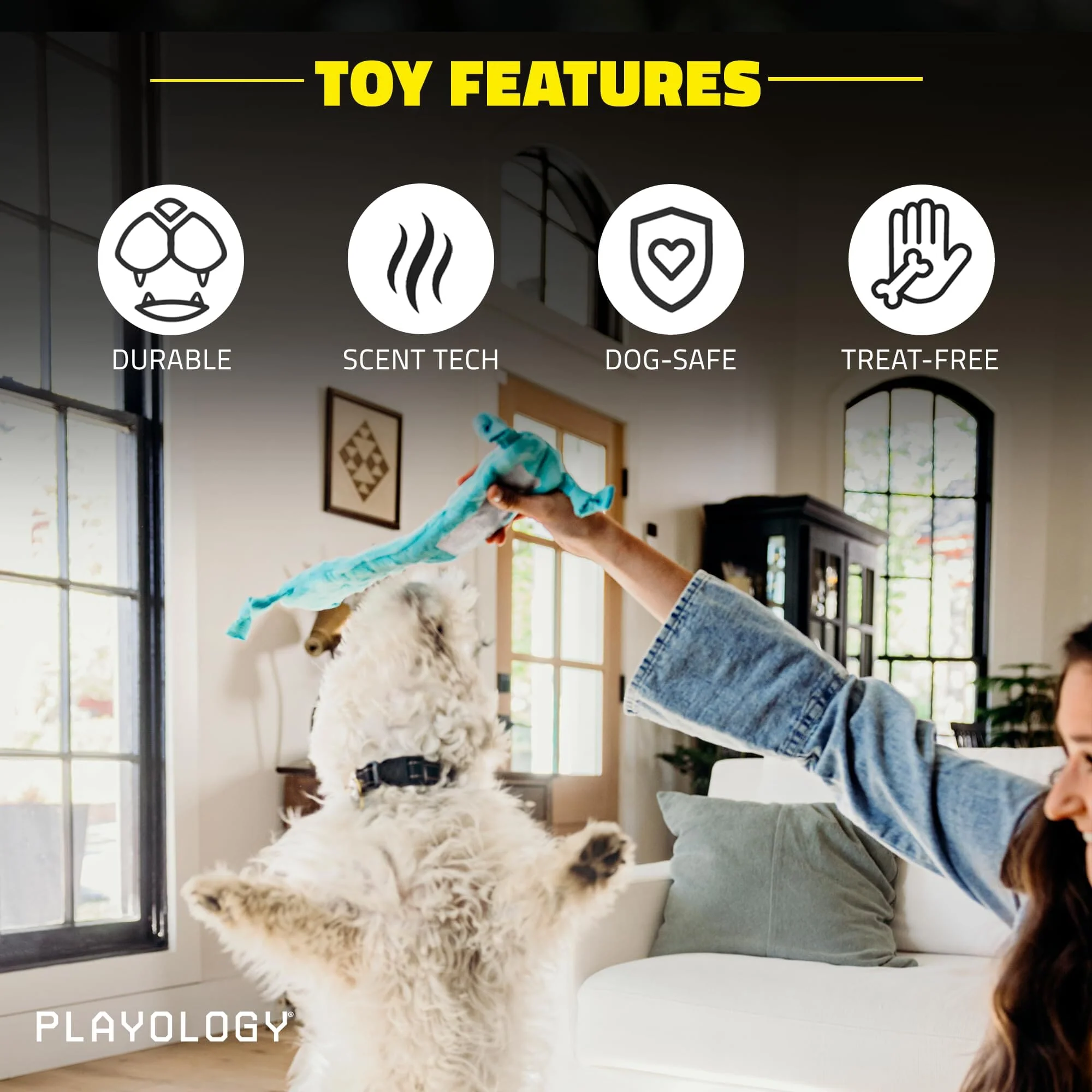 Playology Peanut Butter Scented Sensory Snail Squeak and Crinkle Puppy Dog Toy with Encapsiscent Tech - Small - Image 3