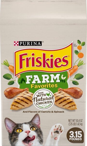 Purina Friskies Farm Favorites Chicken with Carrots and Spinach Dry Cat Food - 3.15 Lbs - Case of 4