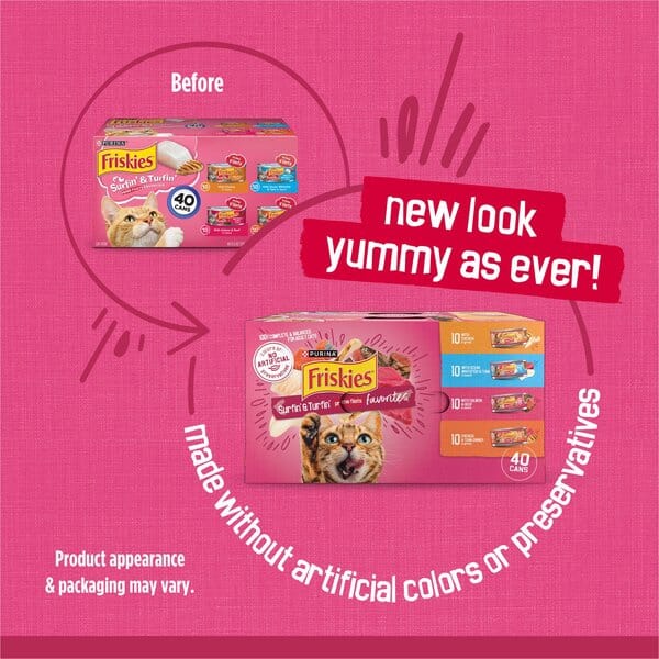 Purina Friskies Surfin' and Turfin' Prime Filets Chicken Whitefish Tuna and Salmon Canned Cat Food - Variety Pack - 5.5 Oz - Case of 40 - Image 2