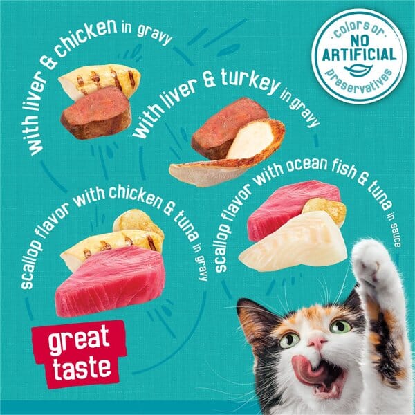 Purina Friskies Tasty Treasures Chicken Tuna Oceanfish and Turkey in Gravy and Sauce Canned Cat Food - Variety Pack - 5.5 Oz - Case of 24 - Image 3