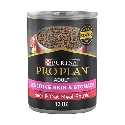 Purina Pro Plan Classic Sensitive Skin and Stomach Beef and Oatmeal Pate Adult Canned Dog Food - 13 Oz - Case of 12