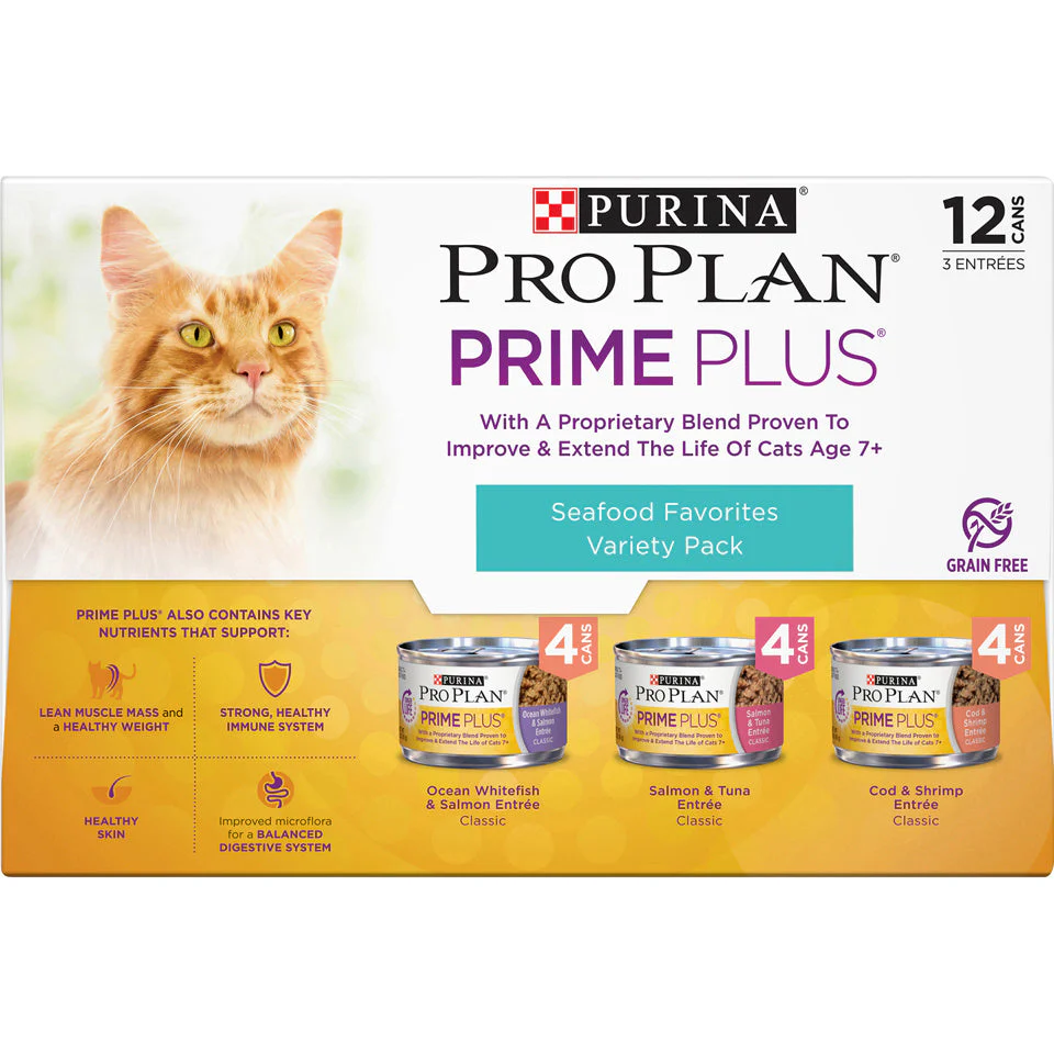 Purina Pro Plan Grain-Free Senior Pate Prime Plus Seafood Favorites Wet Cat Food Variety Pack - Image 8