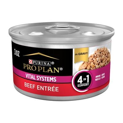 Purina Pro Plan Vital Systems 4-in-1 Support Beef Entrée in Gravy Canned Cat Food - 3 Oz - Case of 24