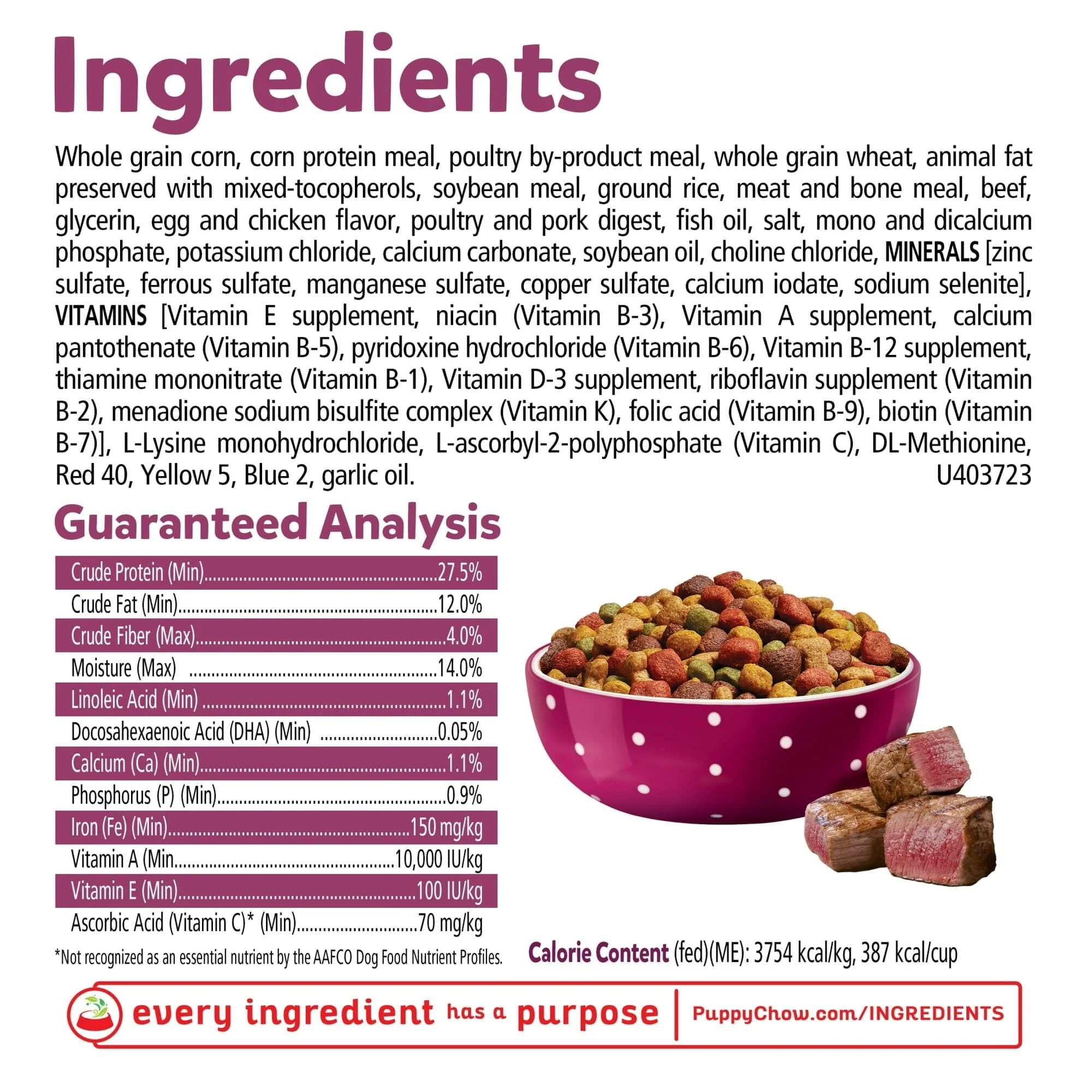 Purina Puppy Chow Tender and Crunchy High-Protein Beef and Rice Formula Puppy Dry Dog Food - 30 Lbs - Image 2