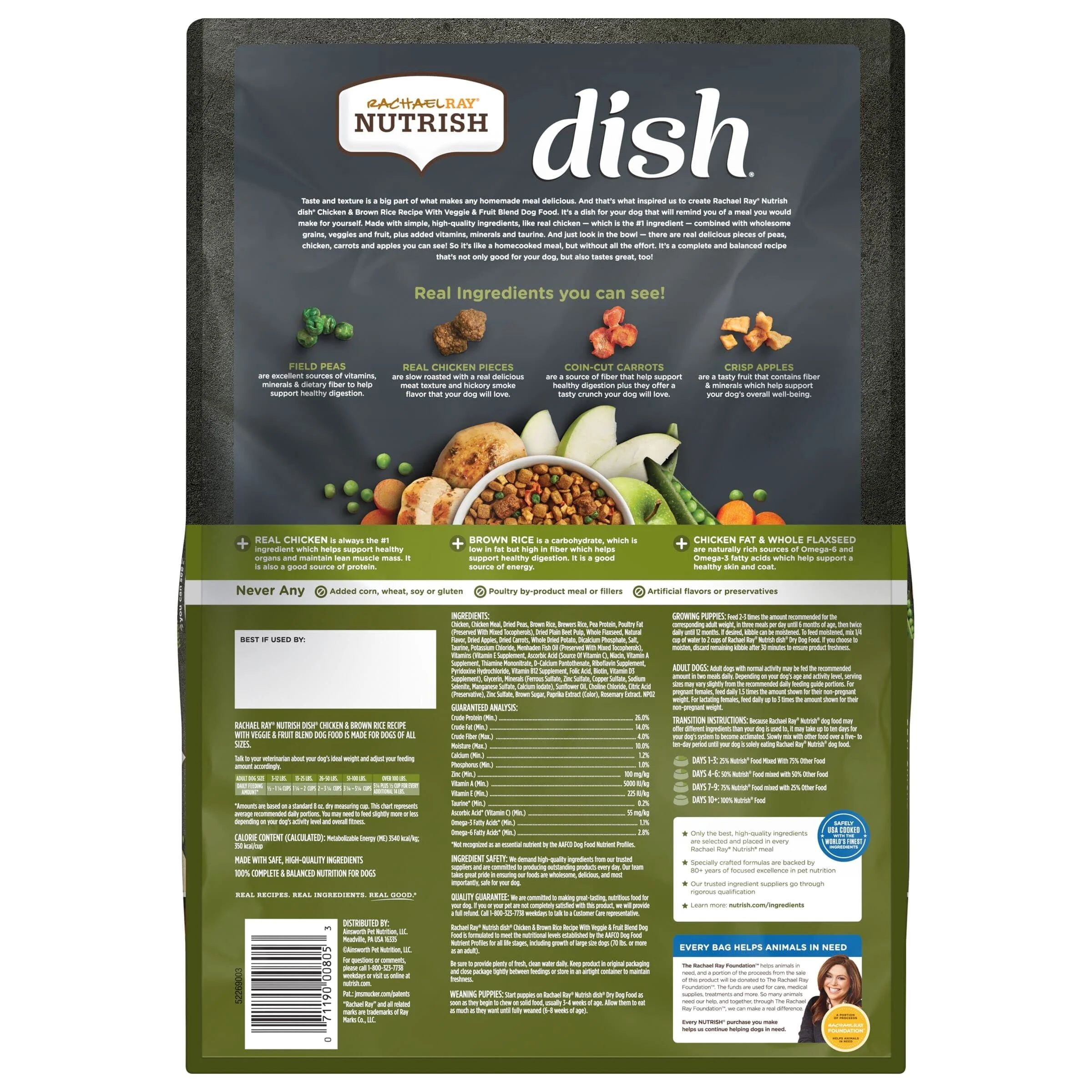 Rachael Ray Nutrish Dish Chicken and Brown Rice Recipe with Veggies and Fruits Recipe Dry Dog Food - 11.5 Lbs - Image 2