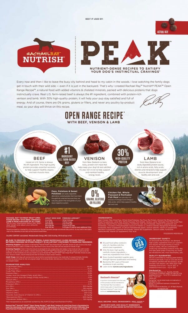 Rachael Ray Nutrish Peak Open Range Grain Free Beef, Venison, & Lamb Recipe Dry Dog Food - Image 6