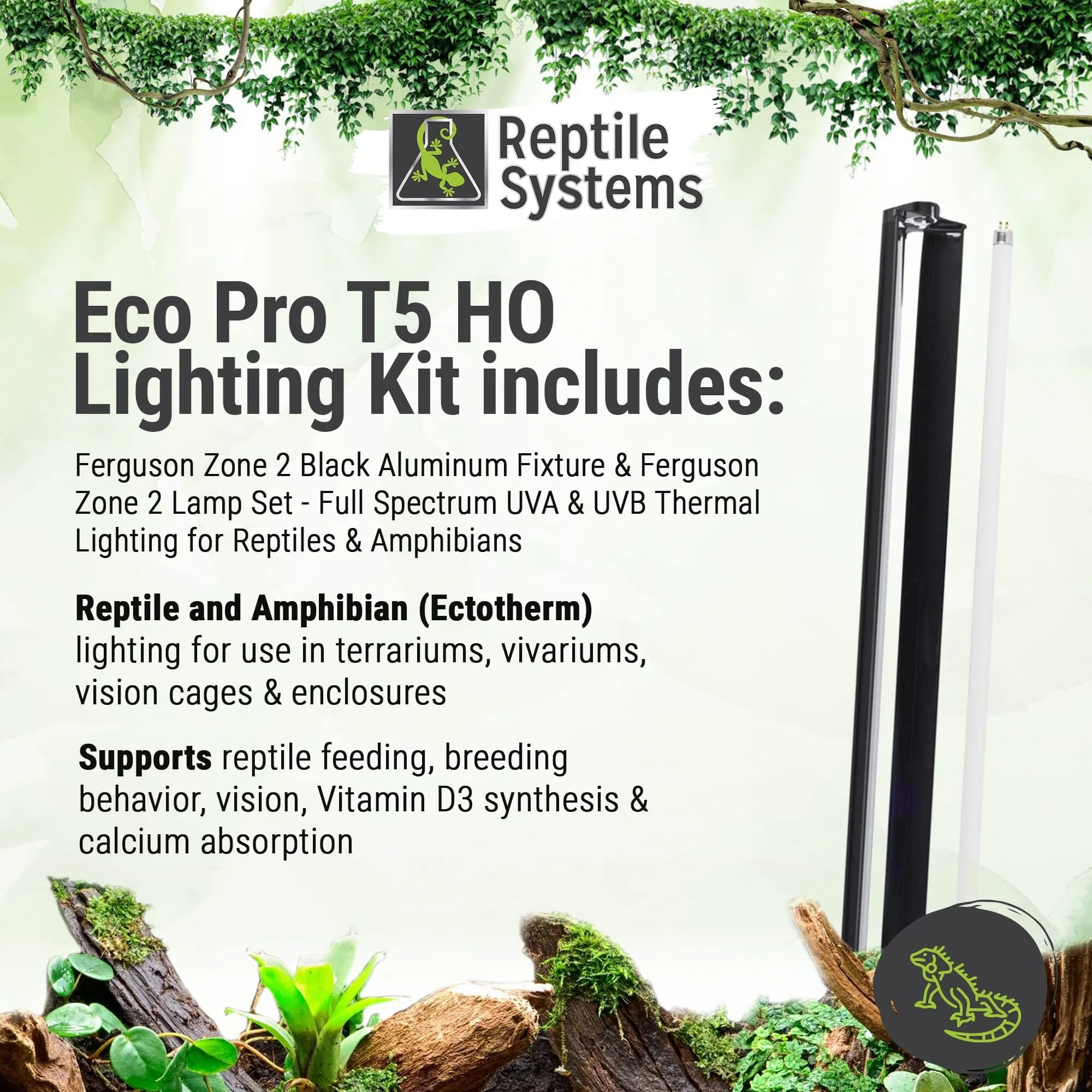 Reptile Systems PRO T5 GEN2 Zone 2 Reptile Lighting - Black - 24 Watt - Image 2