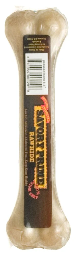 Savory Prime Pressed Rawhide Bones Bulk Natural - 8.5 in