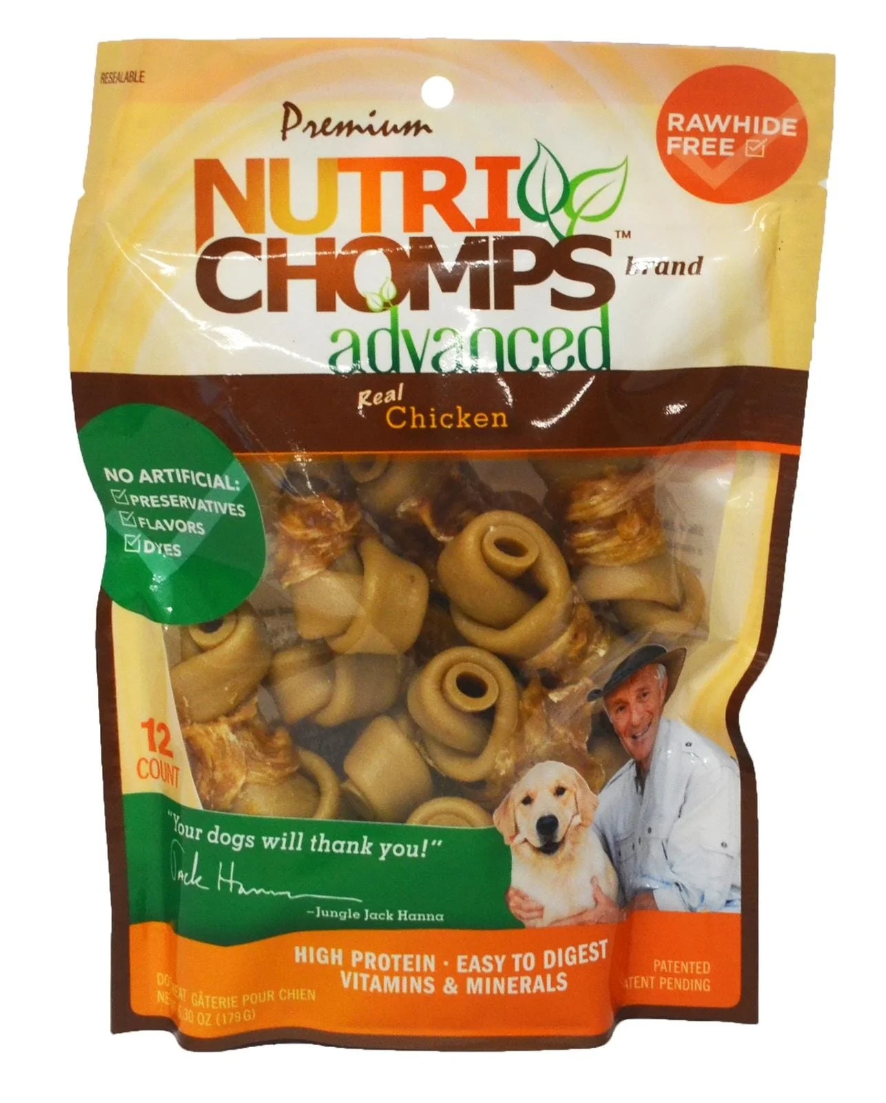 Scott Pet Nutri-Chomps Rawhide-Free Advanced Knots Wrapped in Chicken Natural Dog Chew Treats - 2.5" Inches - 12 Count
