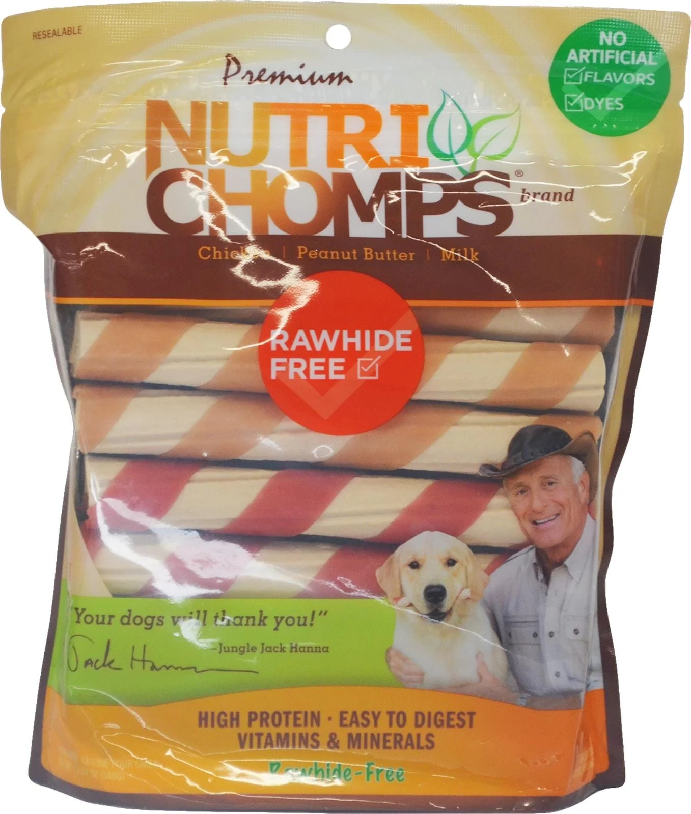 Scott Pet Nutri-Chomps Rawhide-Free Wrapped Twists Mixed Chicken Peanut Butter and Milk Natural Dog Chew Treats - 12 Count