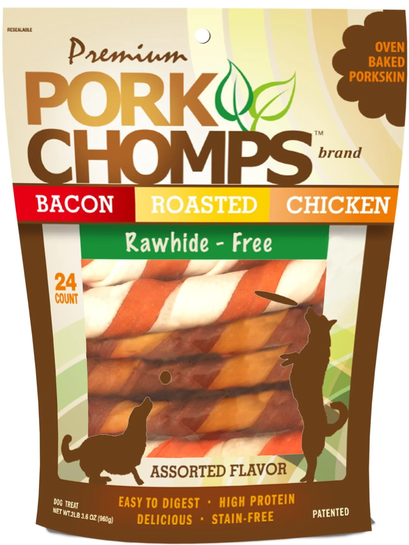 Scott Pet Pork-Chomps Rawhide-Free Twists Roasted Bacon and Chicken Natural Dog Chew Treats - Assorted - 24 Count