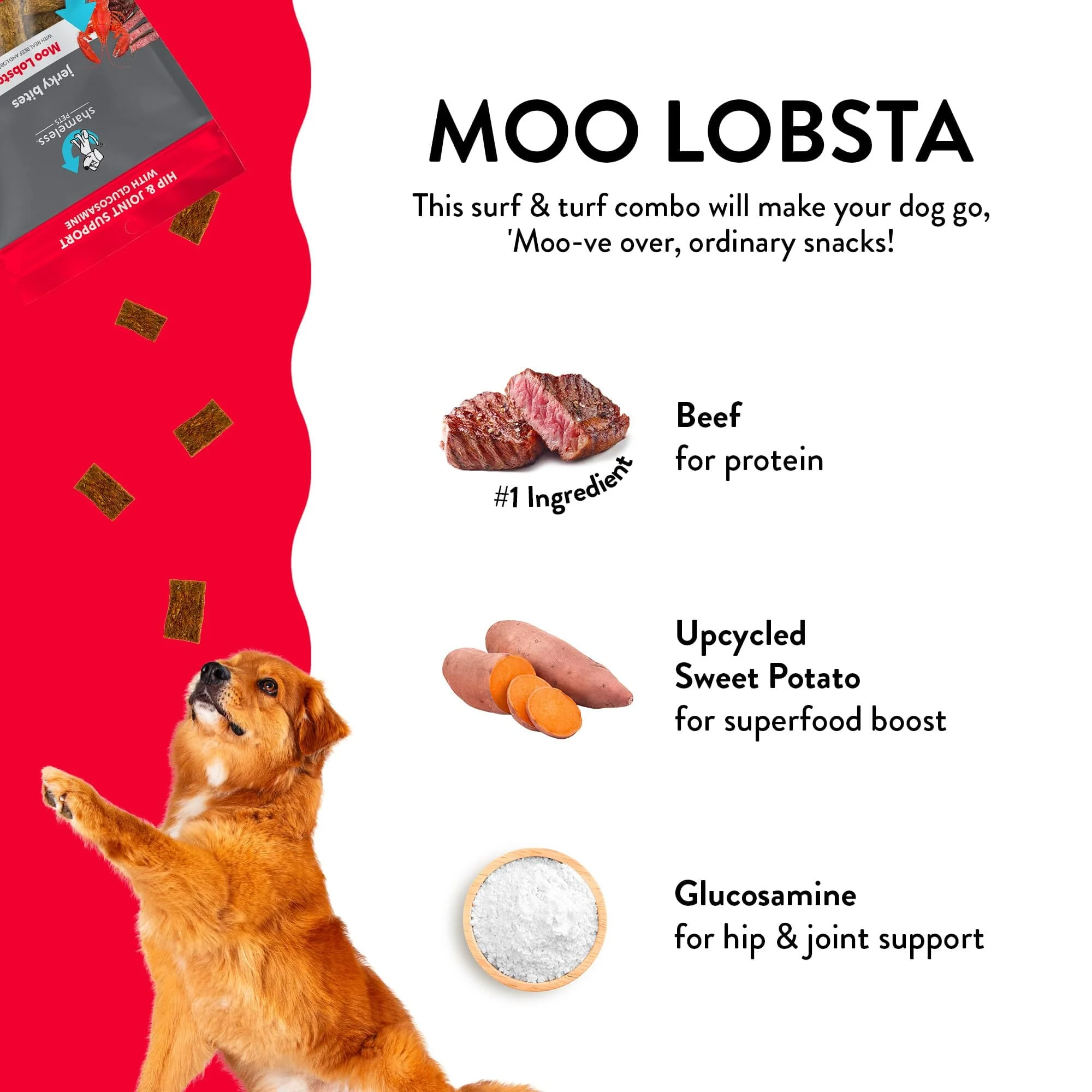 Shameless Pets Moo Lobsta Beef and Lobster Jerky Dog Treats - 5 Oz - Case of 6 - Image 3