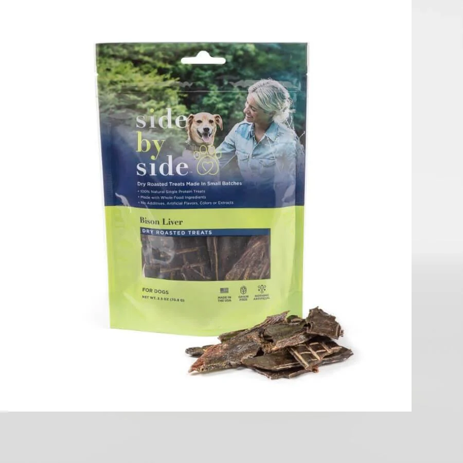 Side By Side Small Batch Dry Roasted Bison Liver Neutral Dog Treats