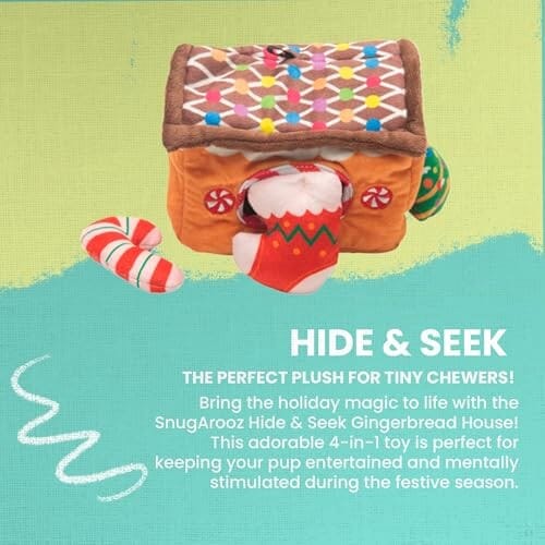 Snugarooz Holiday Hide-and-Seek Gingerbread House with Repair Pouch 4-in-1 Squeak and Crinkle Plush Dog Toy - 6 Inch - Image 2