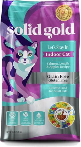 Solid Gold Let's Stay In Grain-Free Salmon Lentil and Apple Indoor Dry Cat Food - 6 Lbs