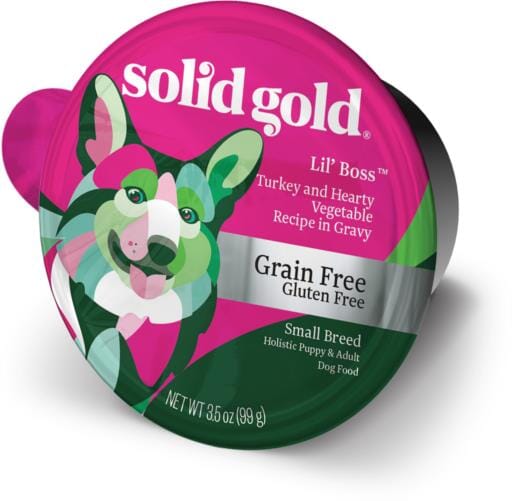 Solid Gold Lil' Boss Grain-Free Turkey with Hearty Vegetables Small-Breed Adult and Puppy Wet Dog Food Tray - 3.5 Oz - Case of 12
