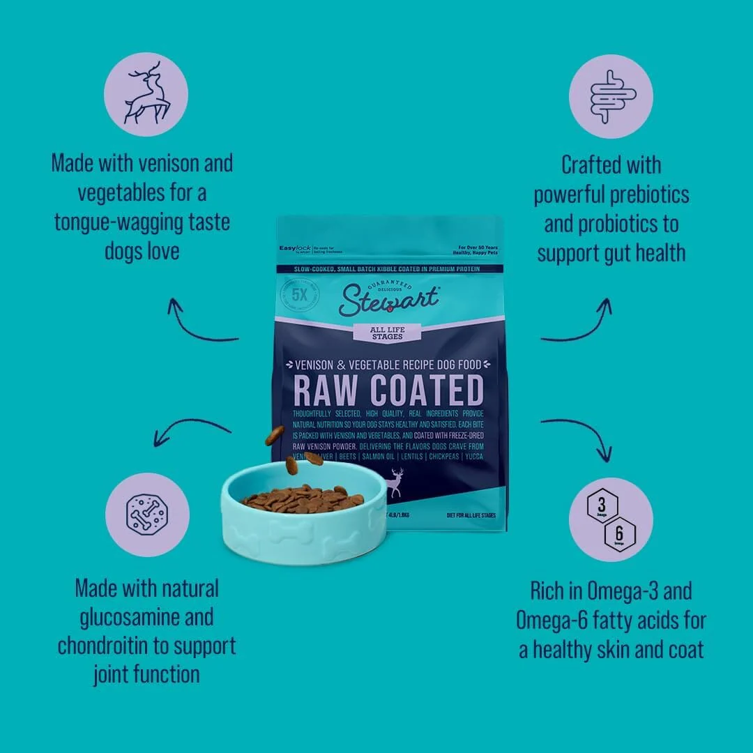 Stewart Raw Coated Small-Batch Venison and Vegetable Freeze-Dried Raw Coated Dry Dog Food - Image 4