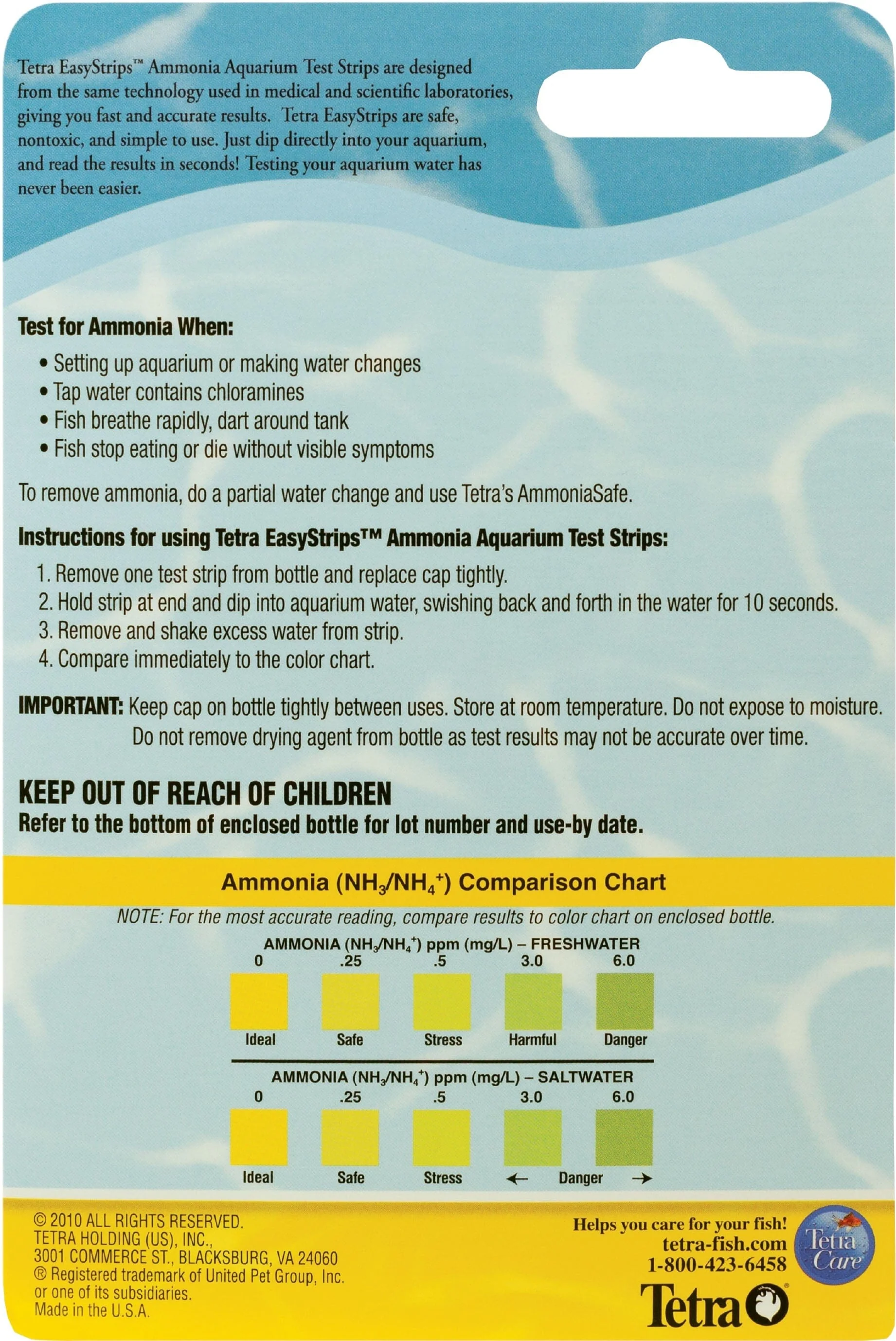 Tetra Easystrips Ammonia Aquarium Test Strips Aquarium Water Test Kit - 25 Pack