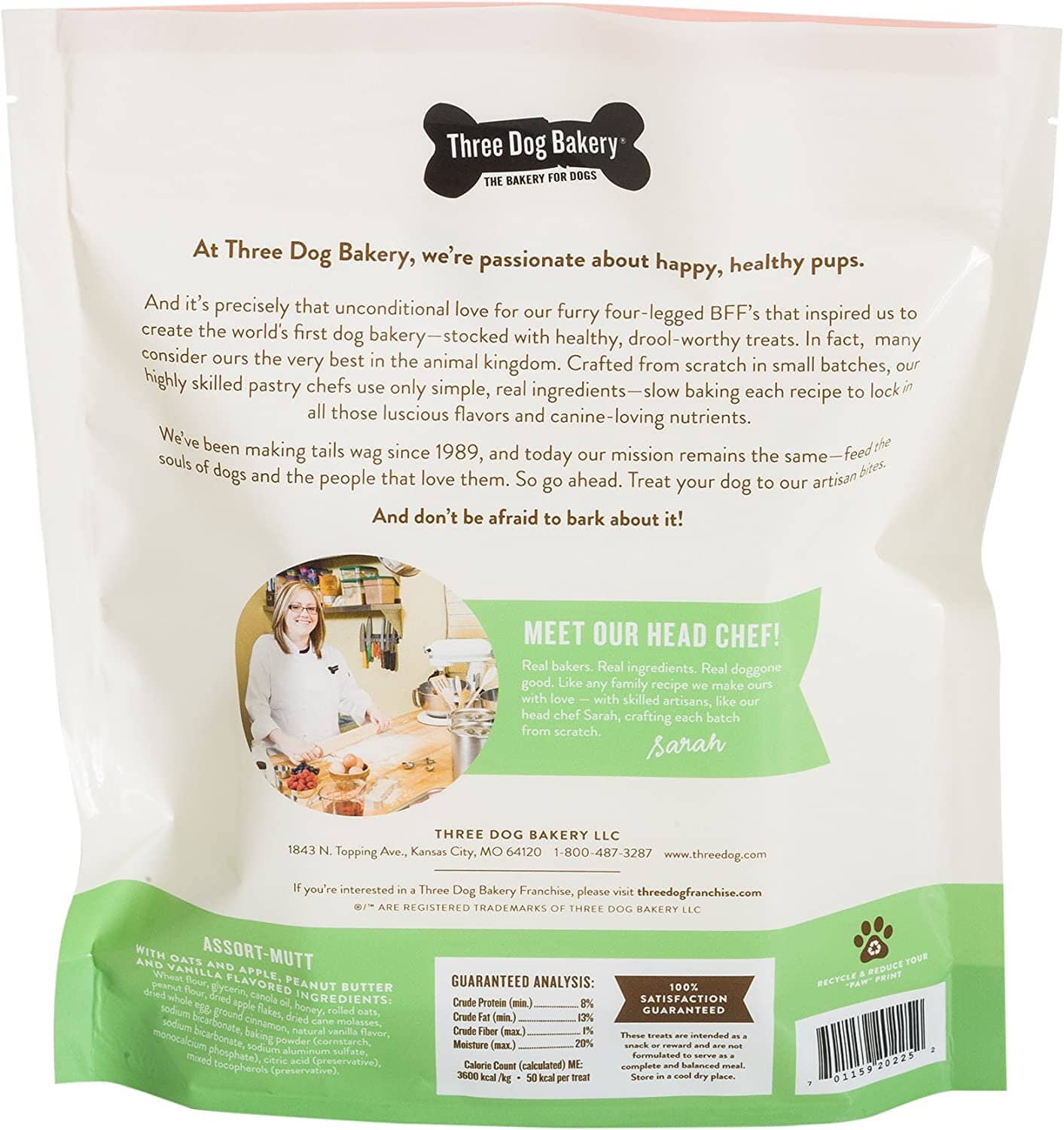 Three Dog Bakery Assortmutt All Natural Trio Dog Biscuits Treats - Oat Apple/Pb/Va - 32 Oz - Image 3